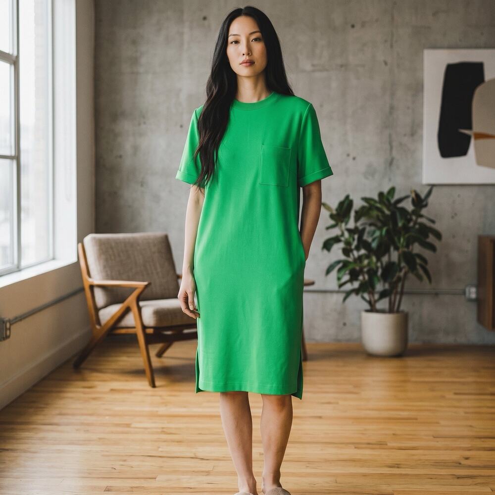 Alice And Olivia Catalina Shift Dress M Kelly Green Knee S/S Colorful Preppy